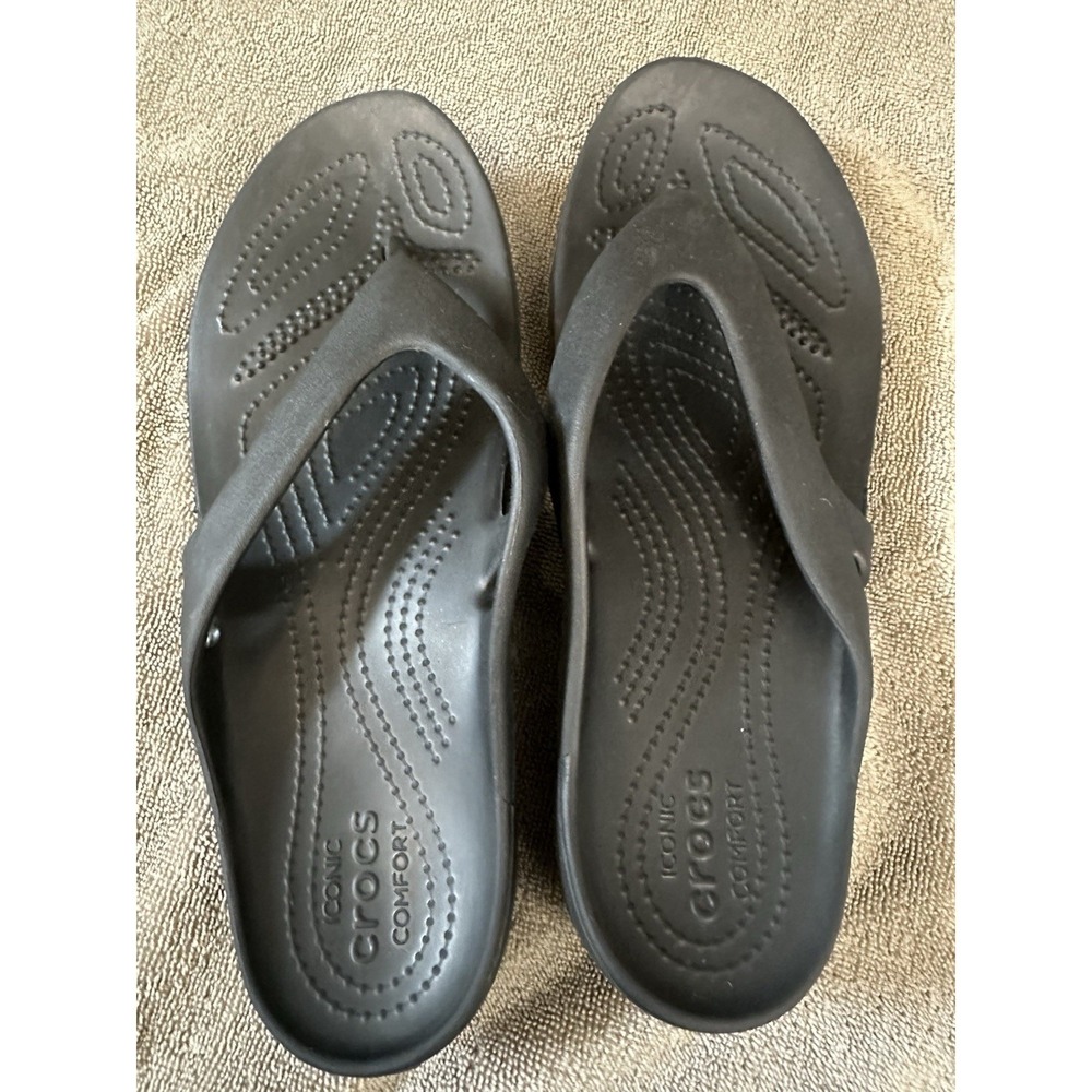 Crocs Iconic Comfort Flip Flops Women's 8 Black Candles Casual Shoes